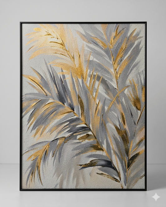 Gilded Palm Leaves – Premium Sandstone Texture Framed Art