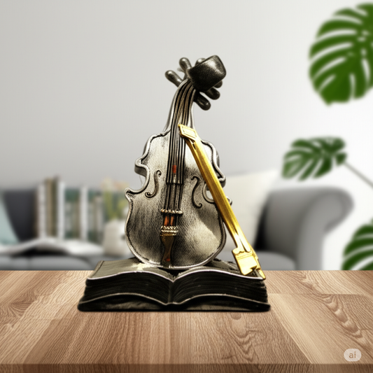 Miniature Violin on Open Book – Timeless Musical Elegance