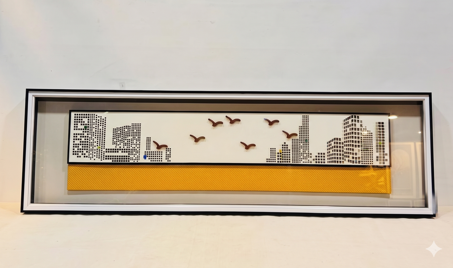 Urban Pulse Panoramic 3D Art – Modern Cityscape Glass Frame - view 3