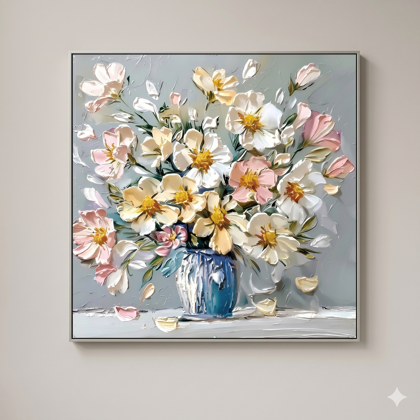 Pastel Petals Vase – Premium Vegan Leather Finish Palette Knife Art