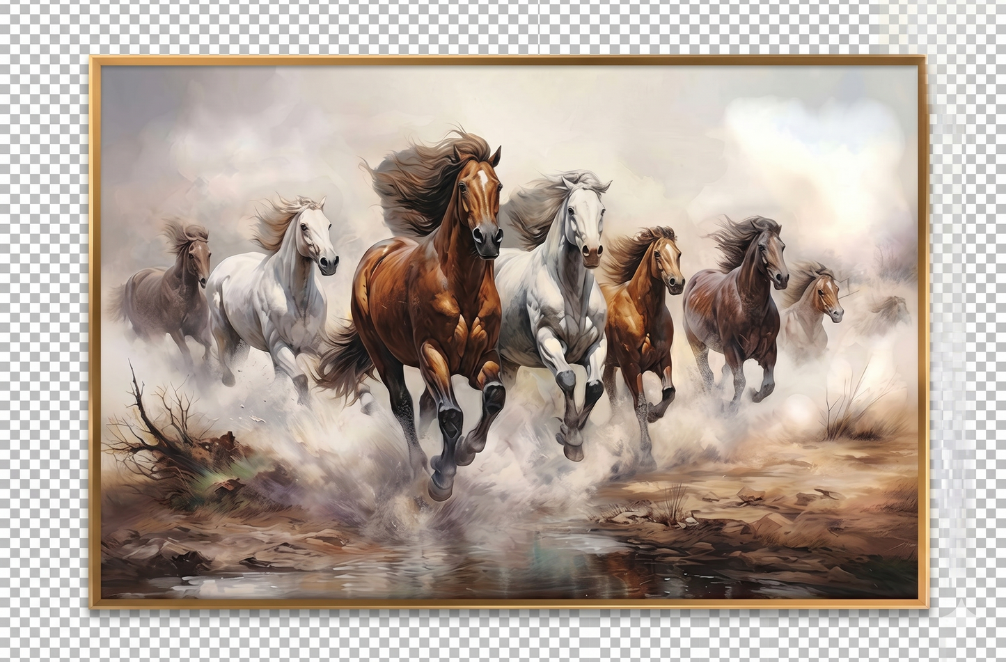 Celestial Gallop: Seven Horses Premium Vegan Leather Wall Art