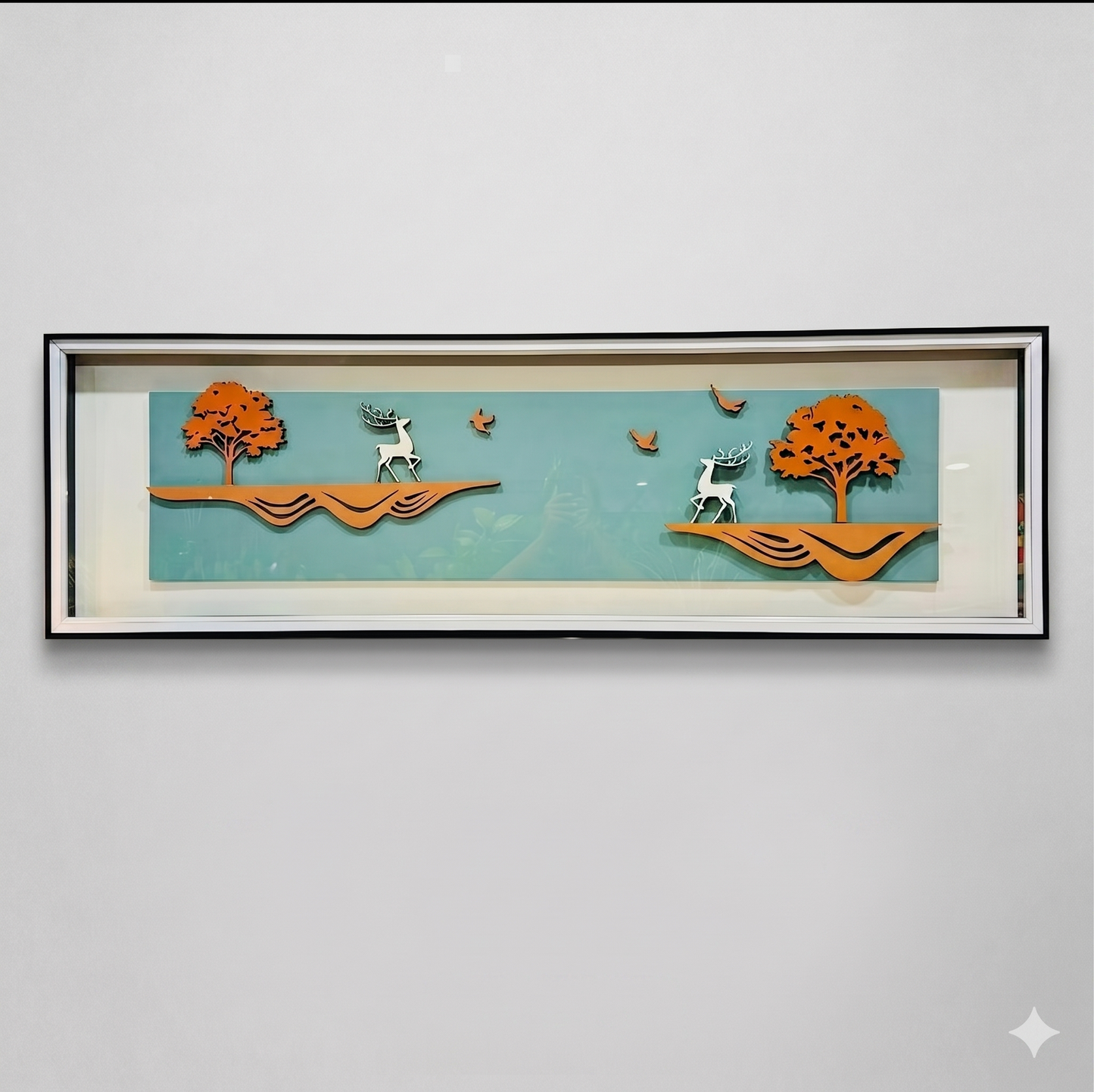 Enchanted Forest Panorama – Premium 3D Deer & Nature Glass Frame - Artiksha home decor wall art