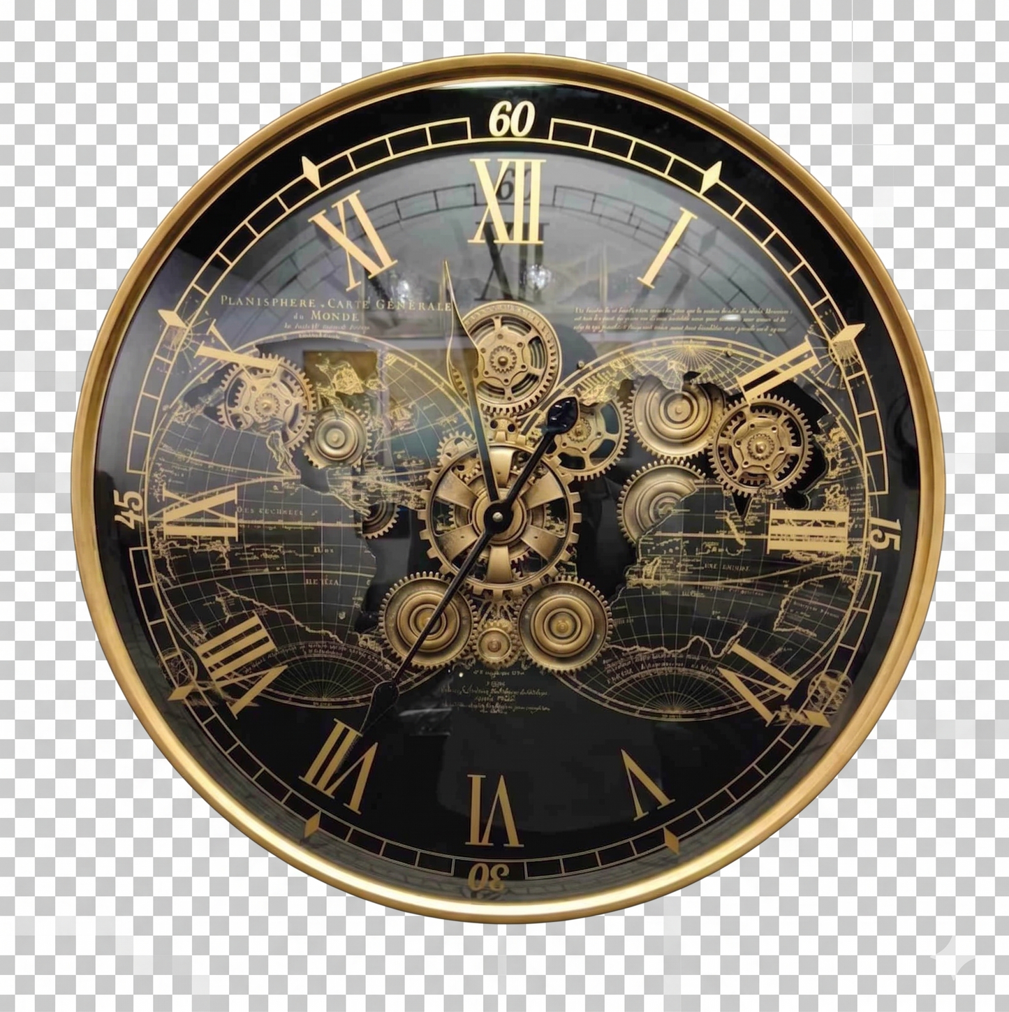 "World Traveler" Steampunk Gear & Map Wall Clock Decor