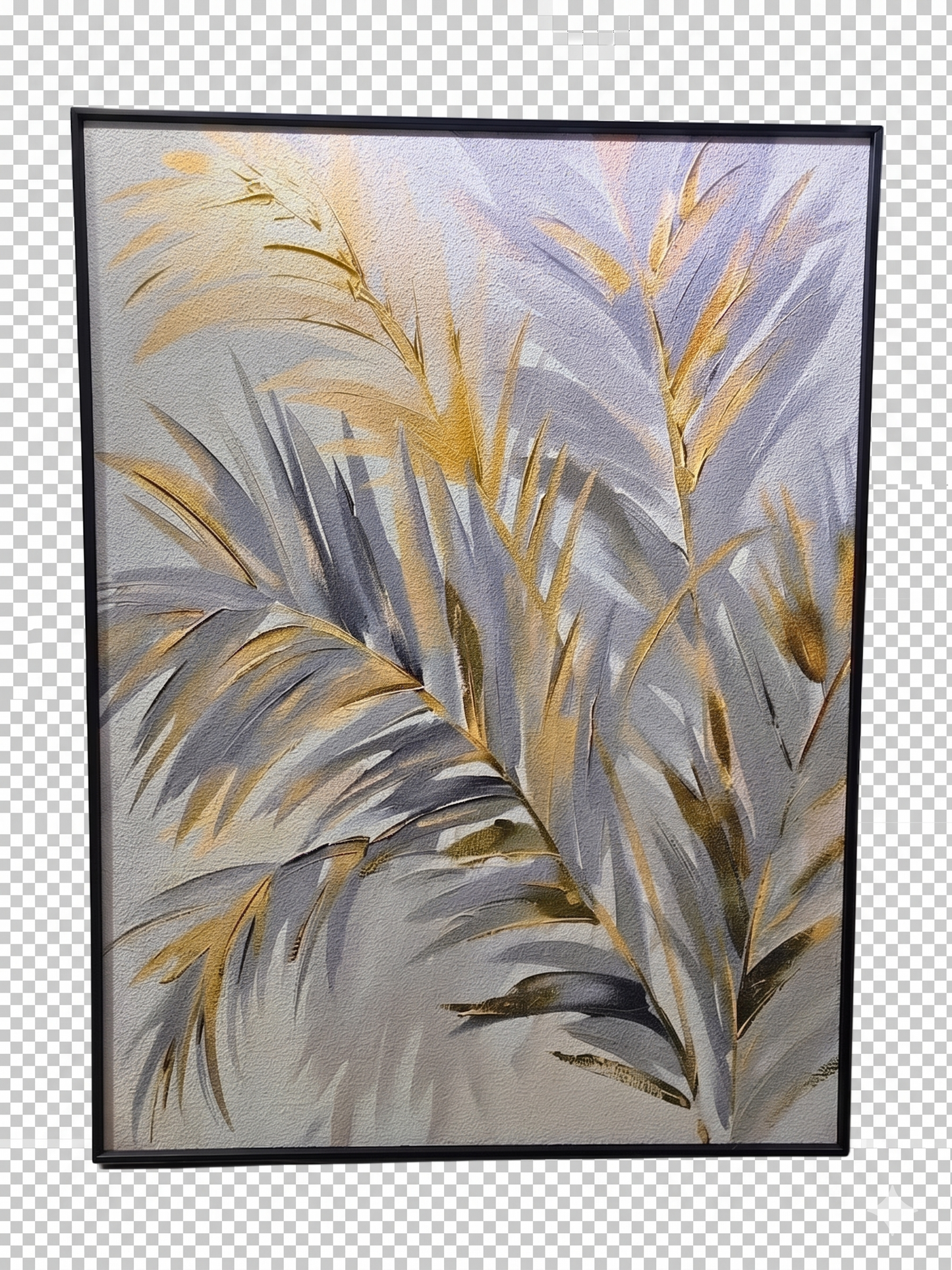 Gilded Palm Leaves – Premium Sandstone Texture Framed Art