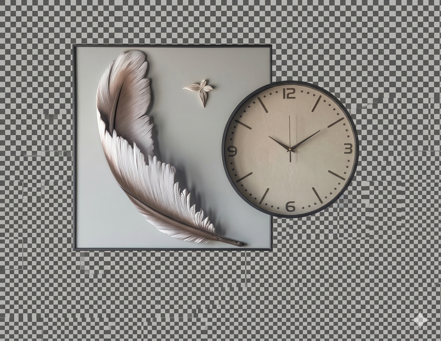 Ethereal Plume 3D Feather Art & Clock Set – Minimalist Edition