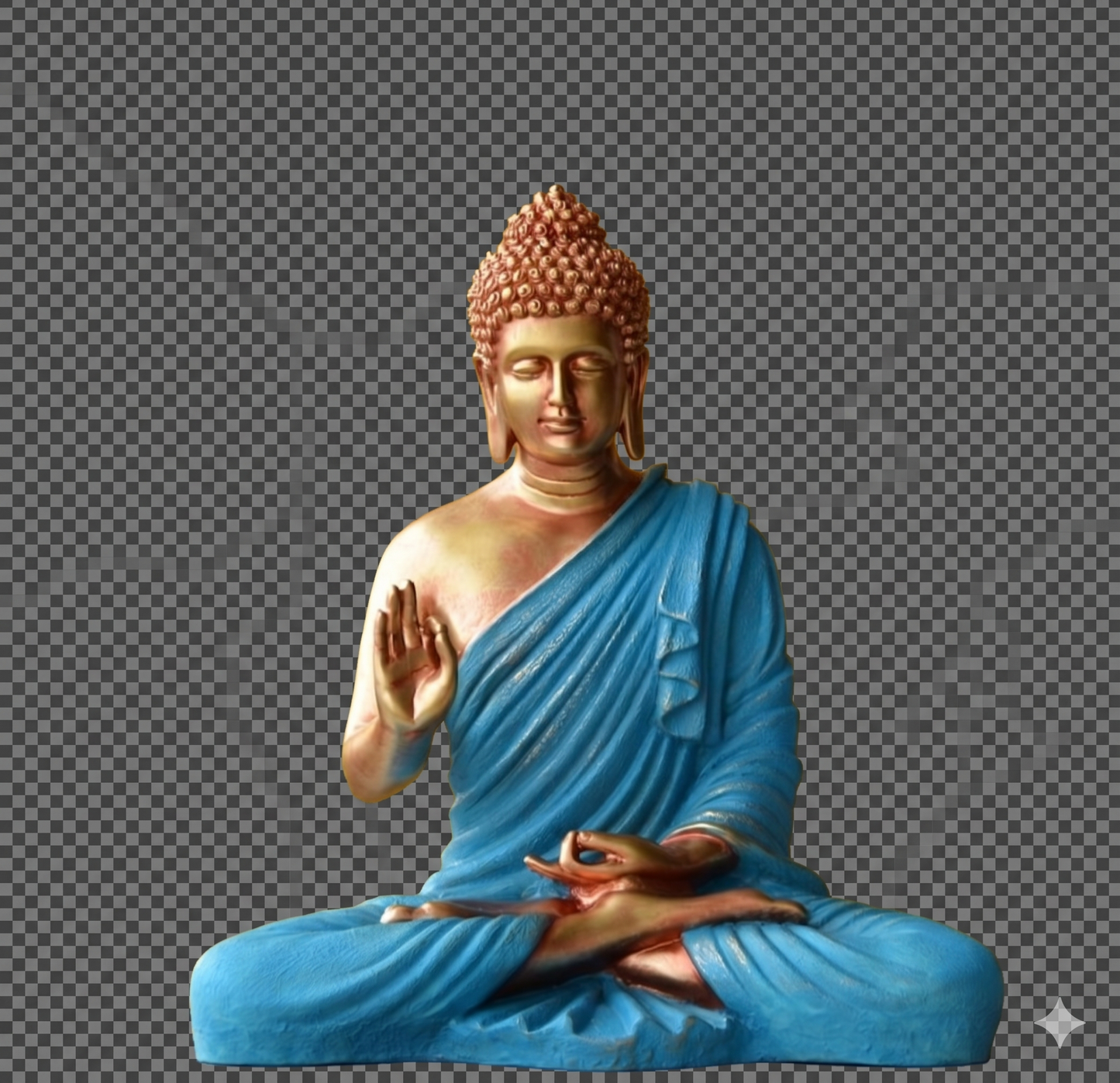 Celestial Azure Meditating Buddha – Premium Gold & Sky Blue Zen Decor