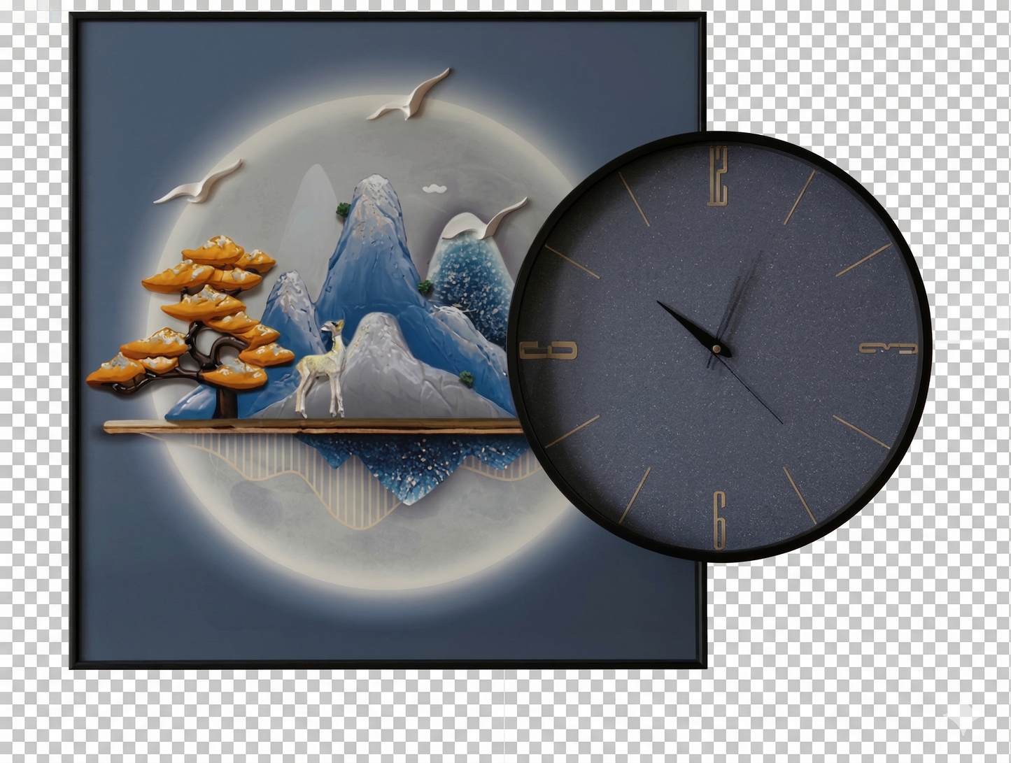 Moonlight Peak 3D Mountain Art & Clock Set – Landscape Edition