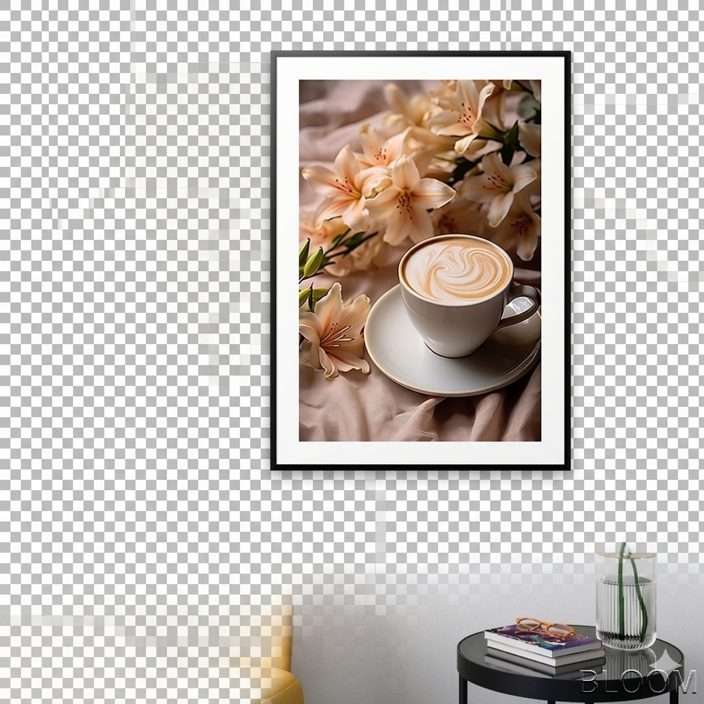 Morning Serenity Latte & Lilies Canvas – Premium MDF Framed Art