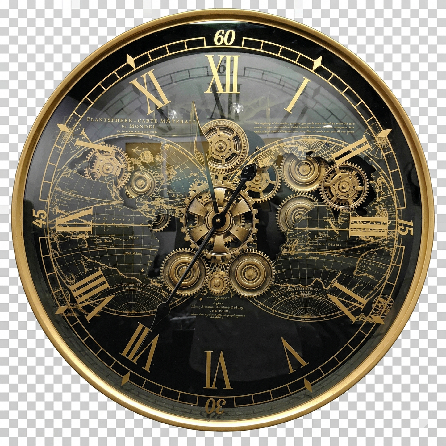 Grand Voyager Metal Gear Wall Clock Decor – Industrial Gold & Bla
