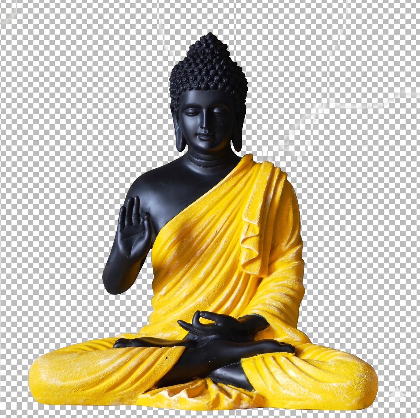 Saffron Harmony Meditating Buddha – Premium Matte Black & Yellow Zen Decor