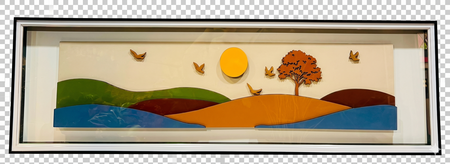 Horizon Harmony Abstract Landscape – Grand 3D Panoramic Glass Frame