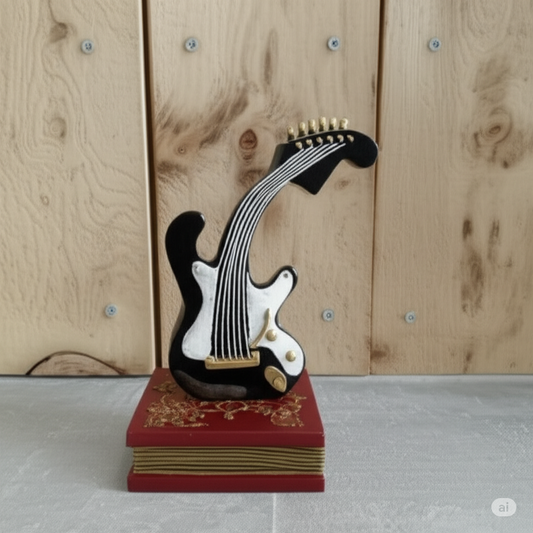 Miniature Electric Guitar on Book – Rock 'n' Roll Accent