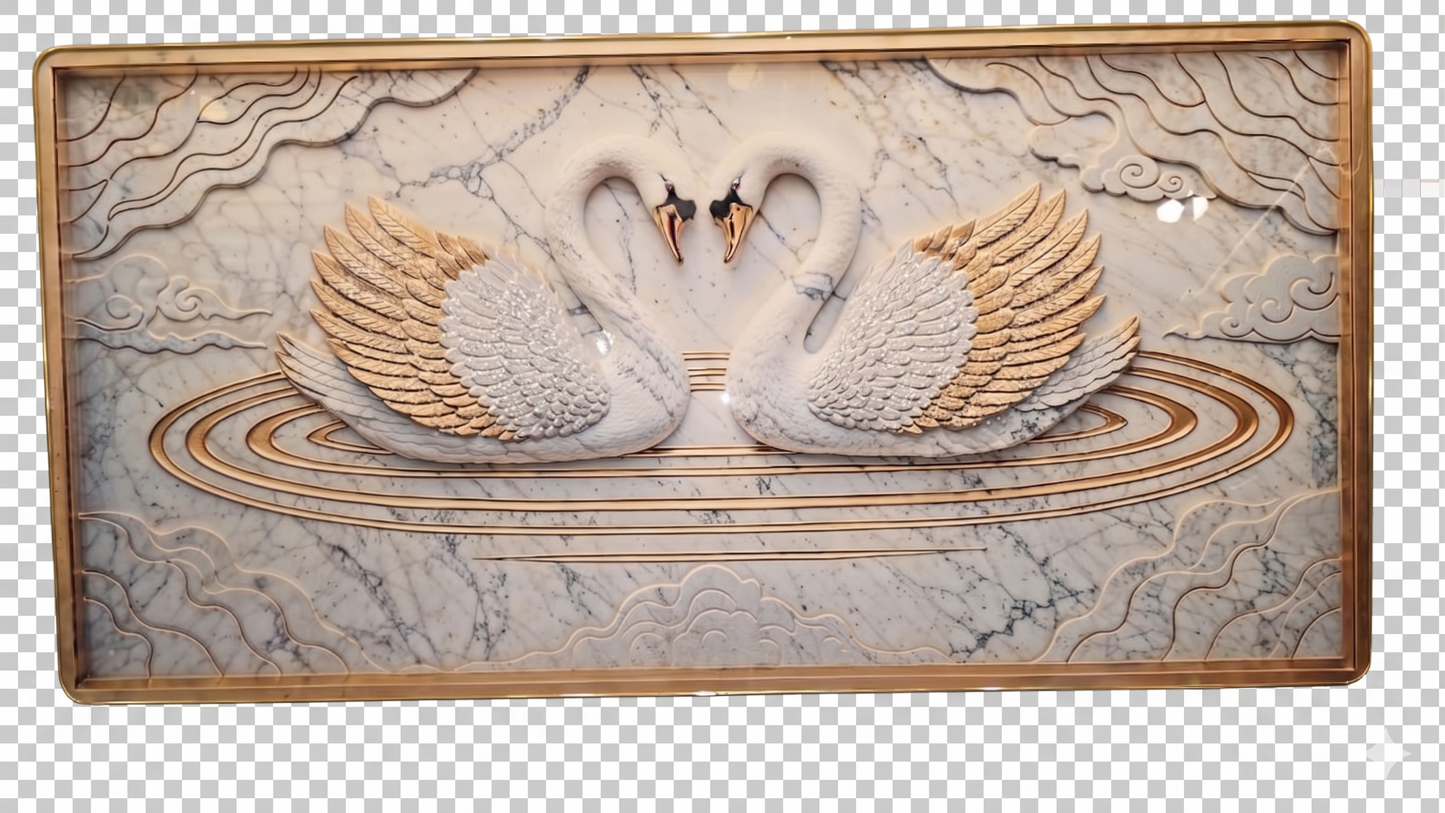 Eternal Grace 3D Swan Wall Art – Marble & Gold Bas-Relief