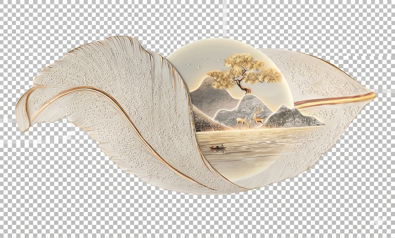 Golden Oasis 3D Feather Landscape Art – Luminous Grandeur Edition