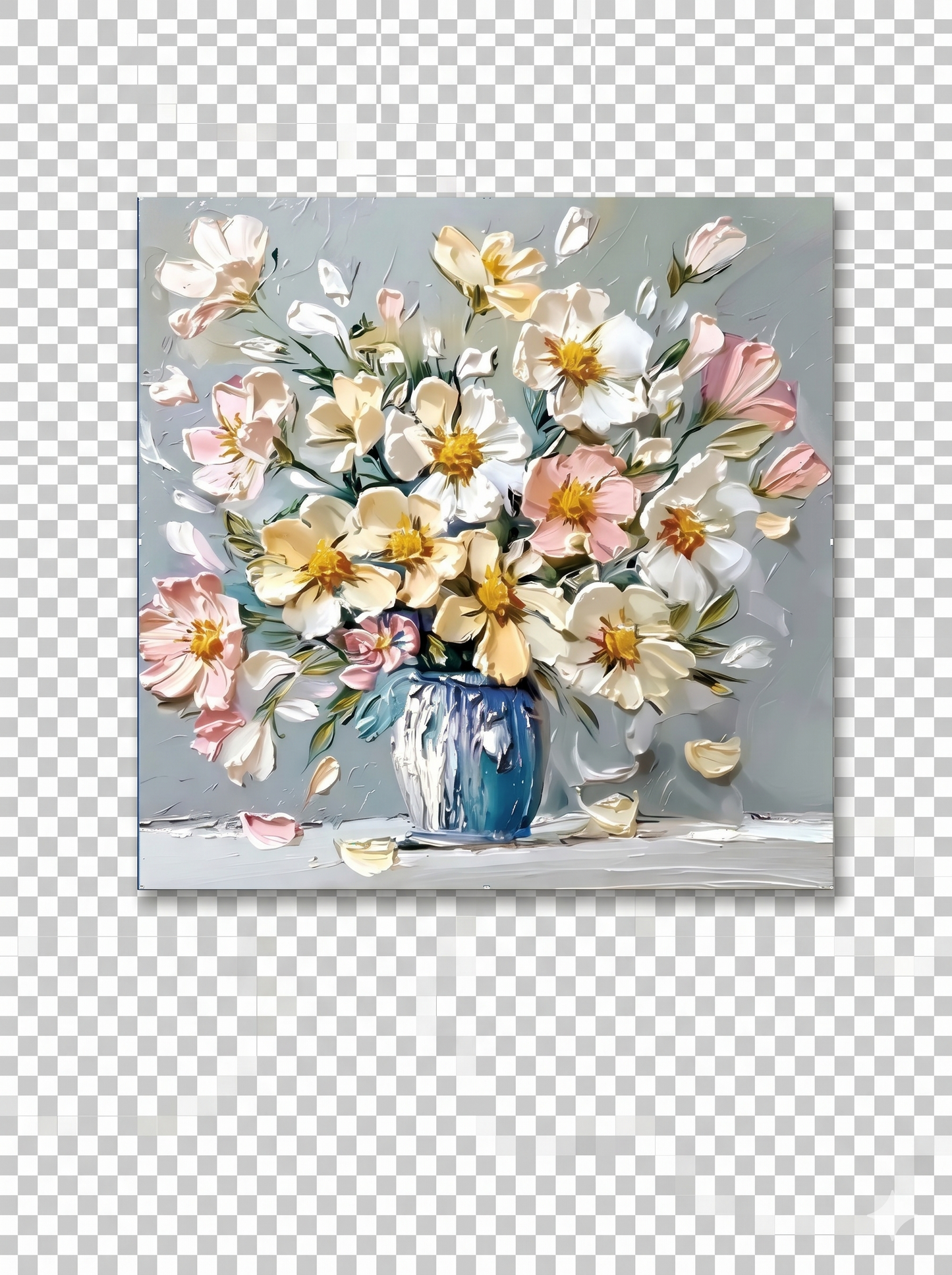 Pastel Petals Vase – Premium Vegan Leather Finish Palette Knife Art