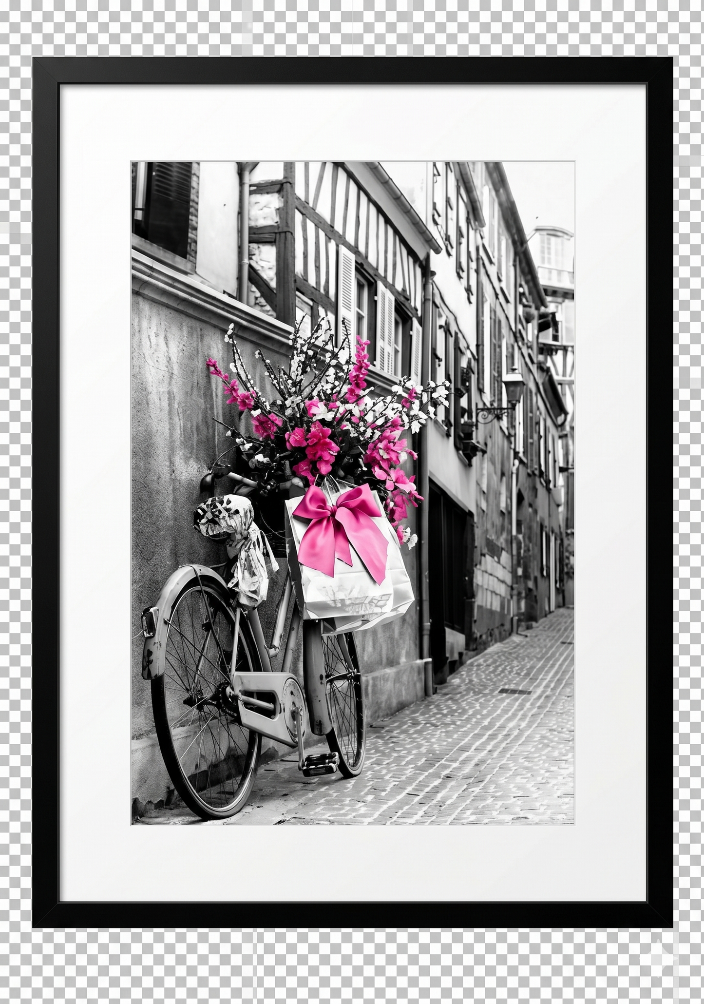 Parisian Streetside Romance Canvas – Selective Color MDF Framed Art