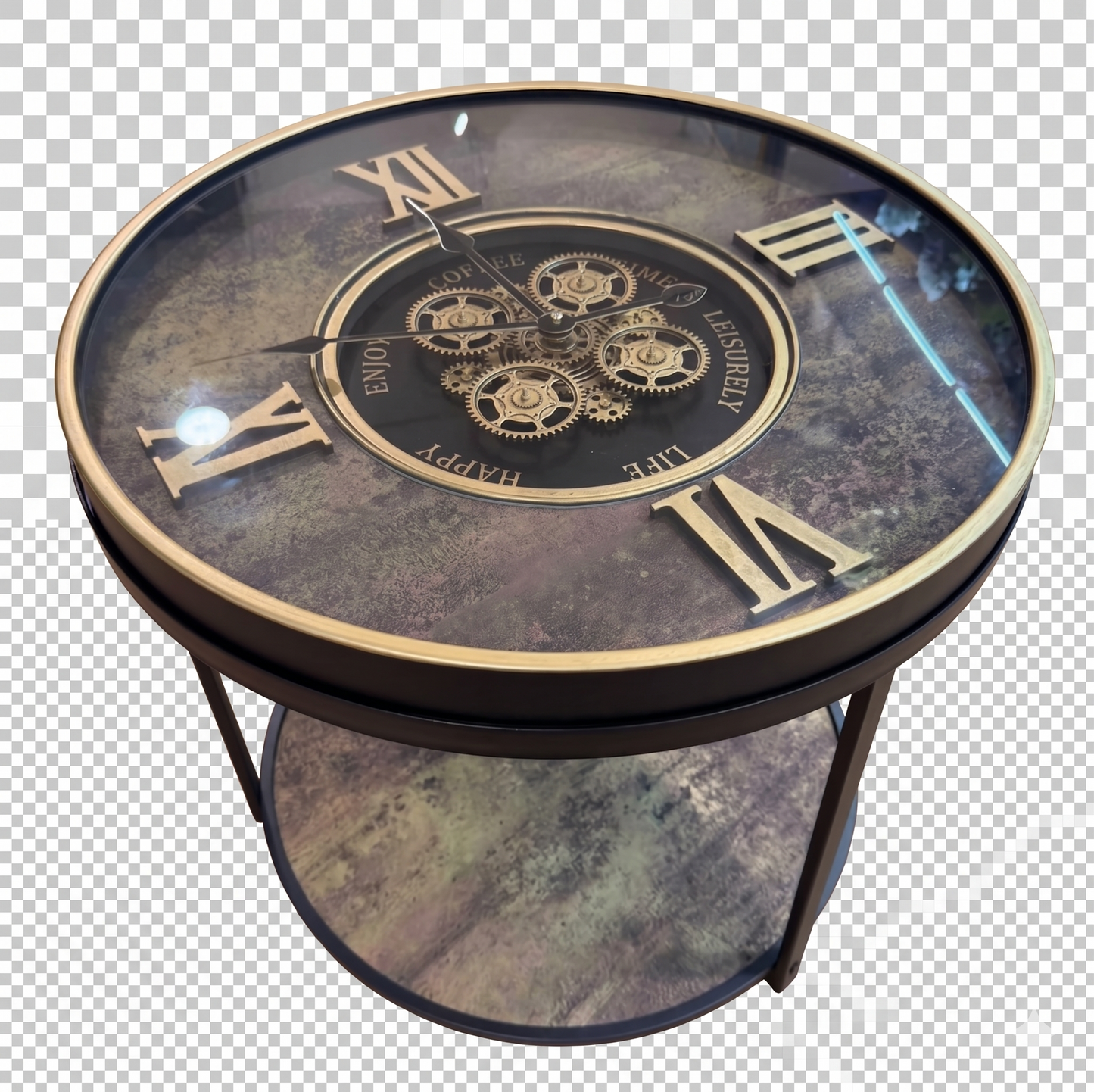 "Timeless Journey" Industrial-Chic Clock Top Side Table