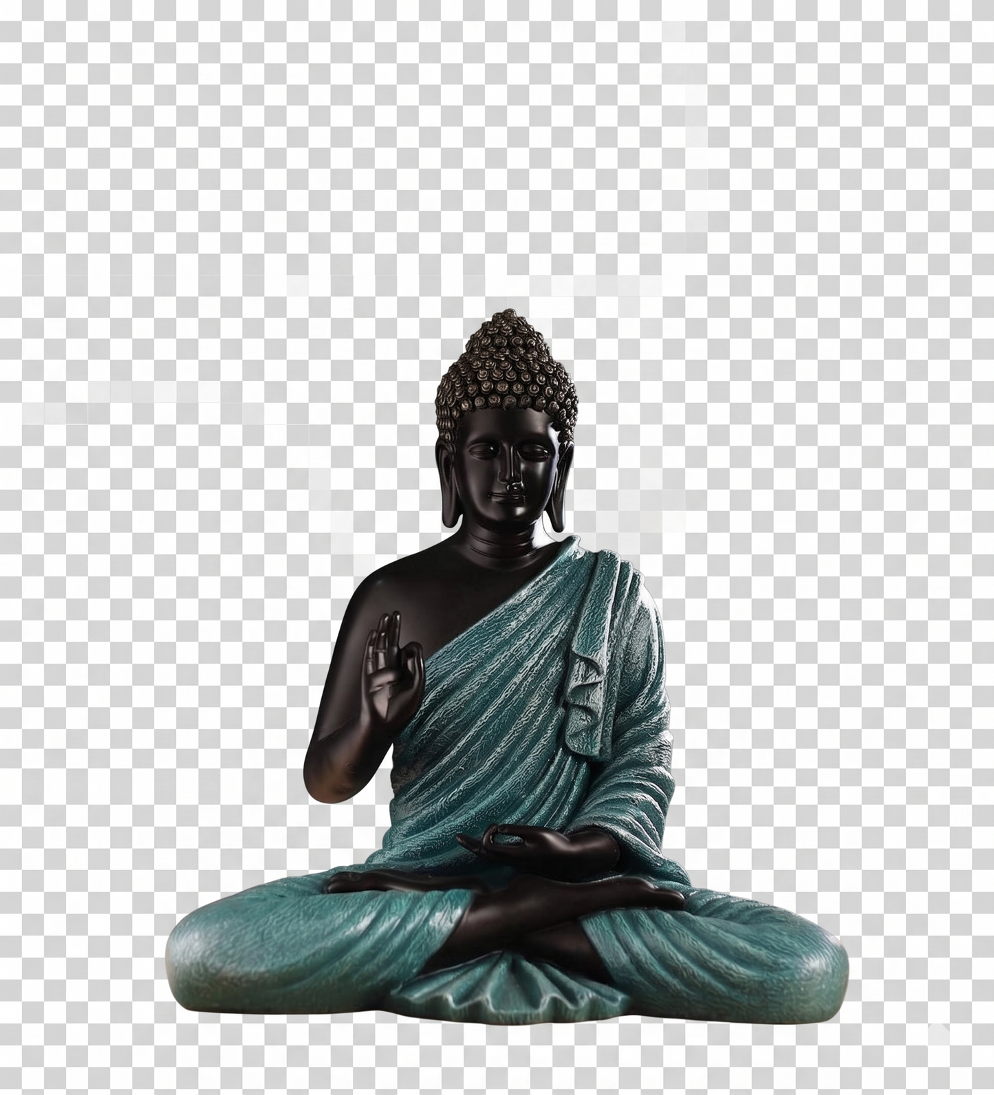 Teal Tranquility Meditating Buddha – Premium Matte Black & Emerald Zen Decor