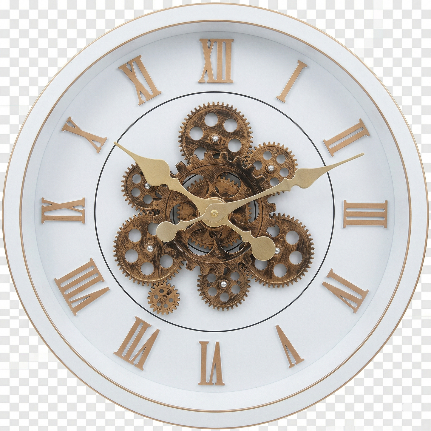 Timeless Gear Wall Clock Decor – Elegant White & Rose Gold Editio