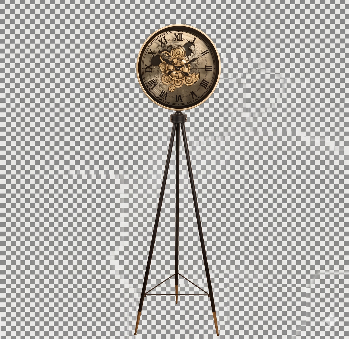 "Vintage Grandeur" Tripod Floor Clock with Exposed Gears