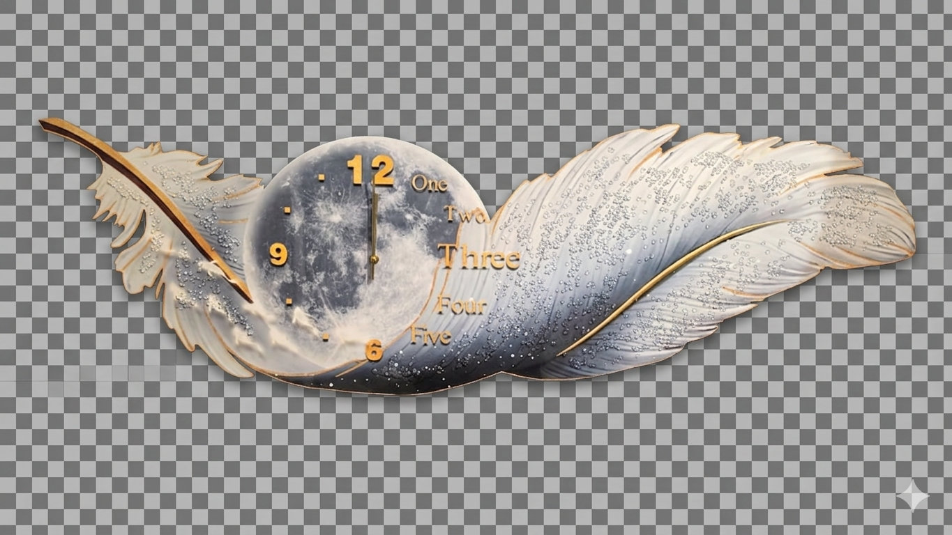 Moonlight Plume 3D Designer Clock – Luxury Celestial Feather Edition