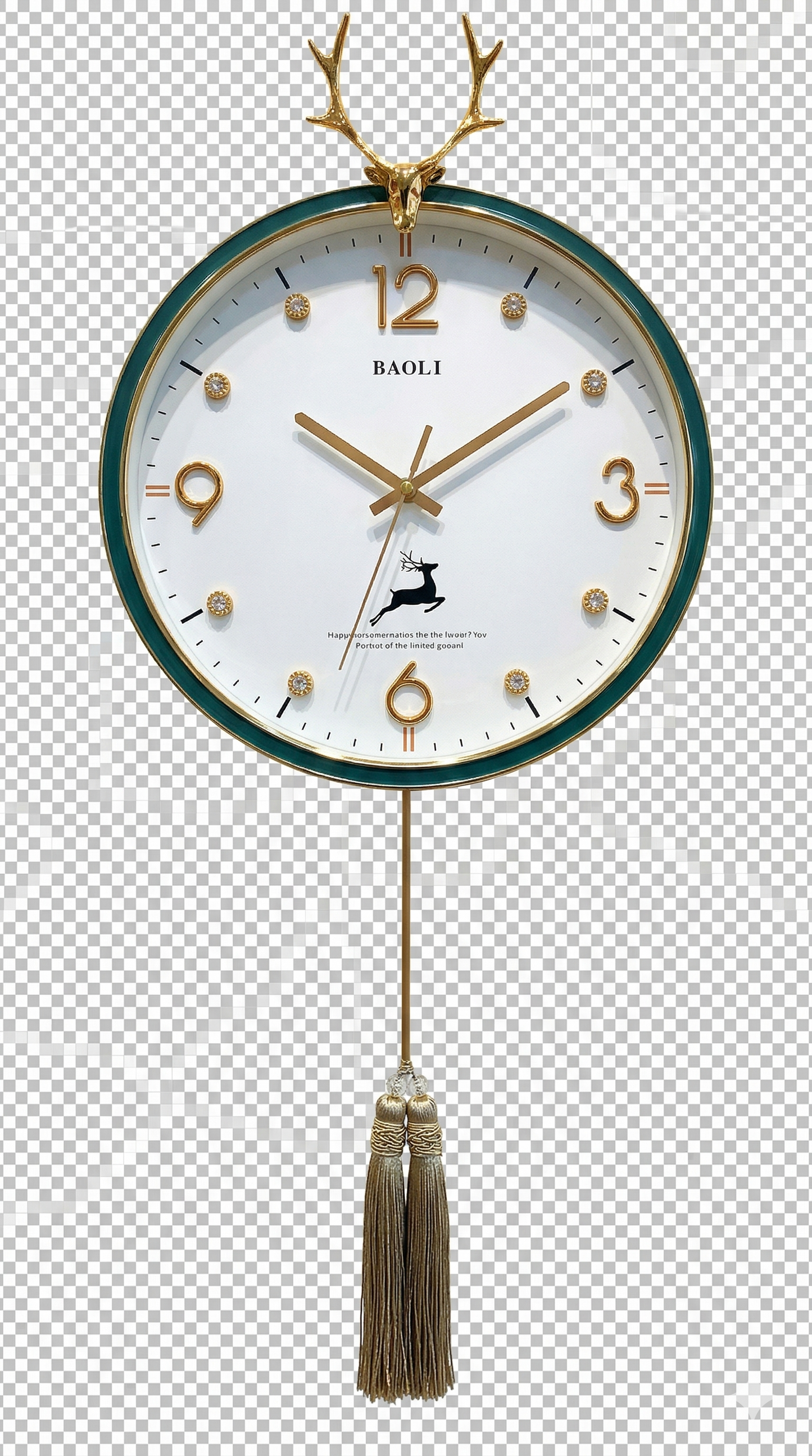 Royal Gilded Reindeer Pendulum Clock – Elegant Emerald & Gold Edi