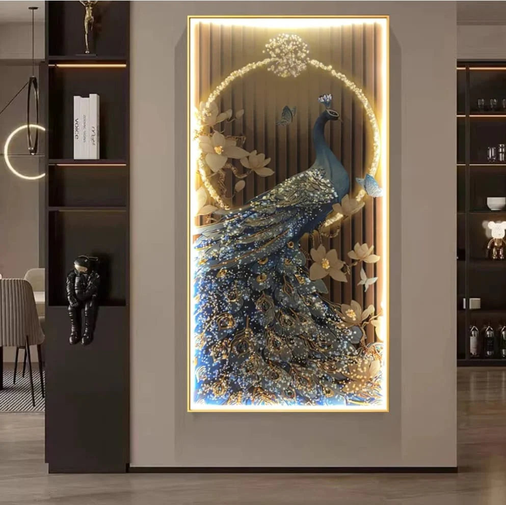 "Regal Peacock Palace" Crystal Wall Art for Grand Home Decor