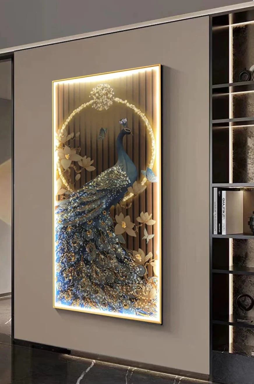 "Regal Peacock Palace" Crystal Wall Art for Grand Home Decor