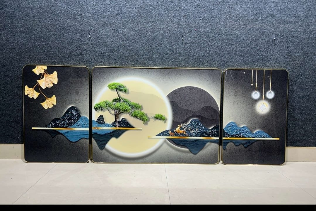 Landscape Design Crystal Painting Set of 3 | Golden Frame