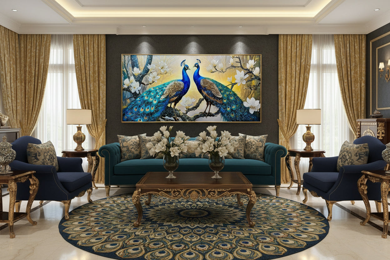 "Enchanted Peacock Sanctuary" Panoramic Crystal Wall Art for Gran