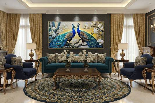 "Enchanted Peacock Sanctuary" Panoramic Crystal Wall Art for Gran