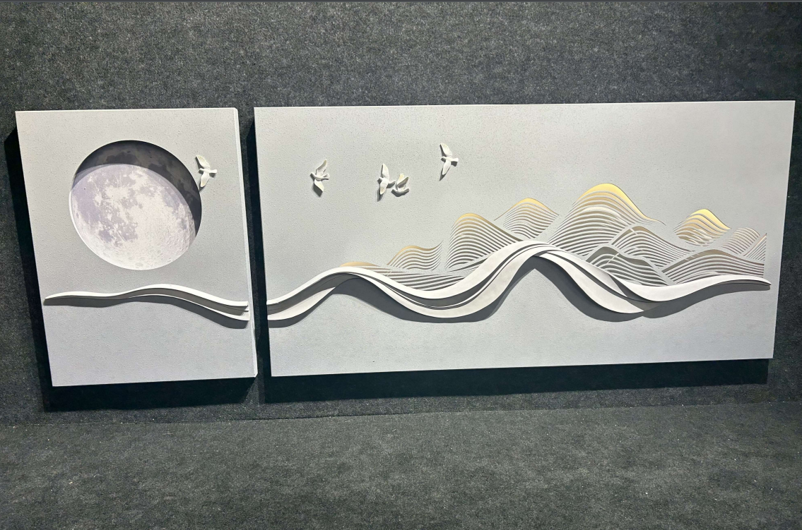 Serene Moon and Mountain Wall Art Set 80cm x 160cm and 60cm x 80cm