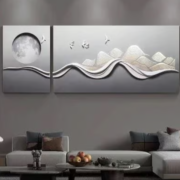 Serene Moon and Mountain Wall Art Set 80cm x 160cm and 60cm x 80cm