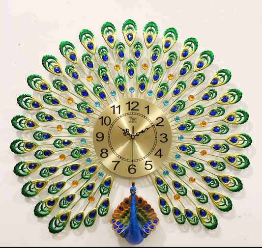 Elegant Peacock Wall Clock with Intricate Design 70cm x 68cm