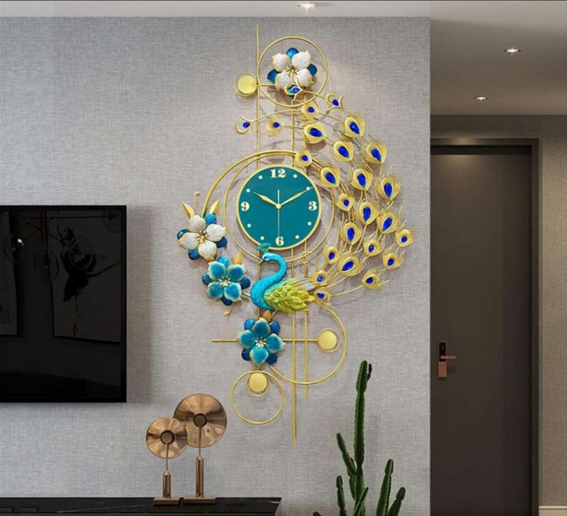 Peacock Metal Wall Clock: A Bold Statement of Elegance 100cm x 60cm