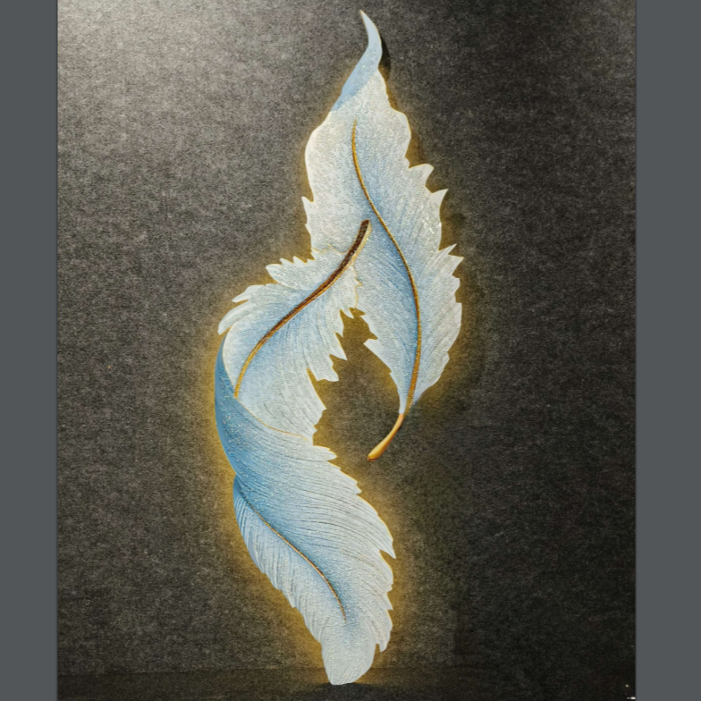 Modern Feather Motif Wall Art with Integrated LED Lighting