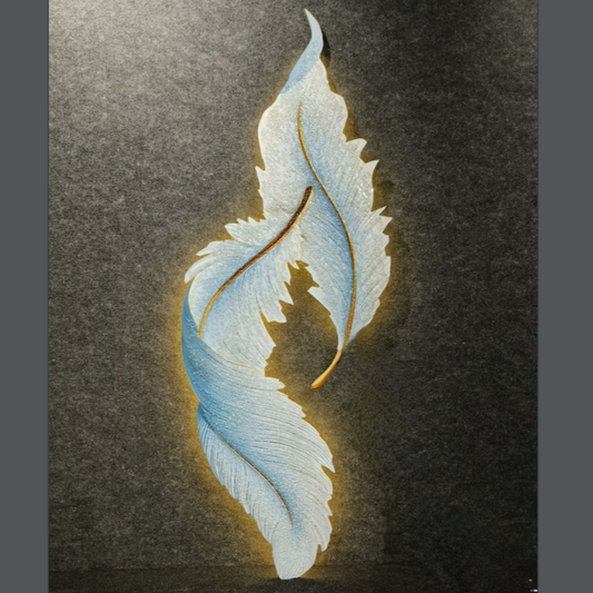 Modern Feather Motif Wall Art with Integrated LED Lighting