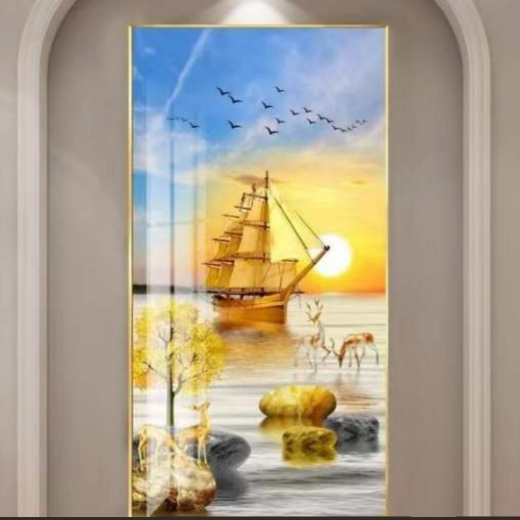 Elegant Sunrise Ship Crystal Painting for Lavish Home Decor