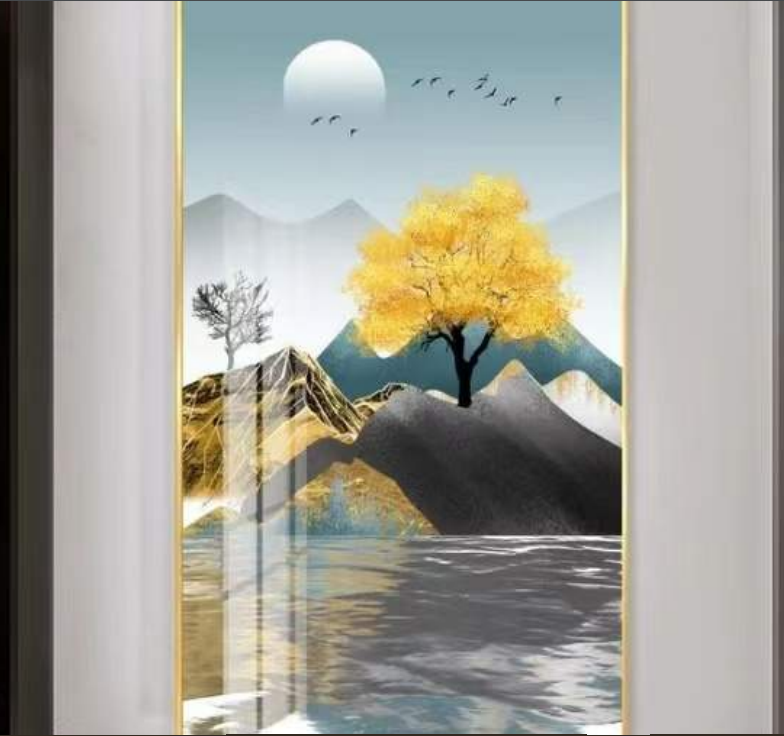 River Mountain and Moon Crystal Painting for Lavish Home Decor