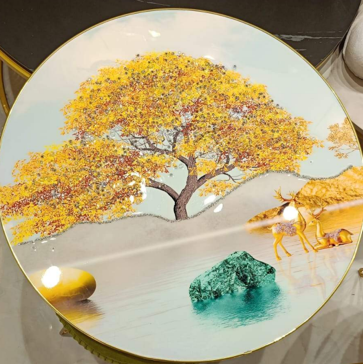 Golden Tree Round Crystal Painting for Classic Wall Decor