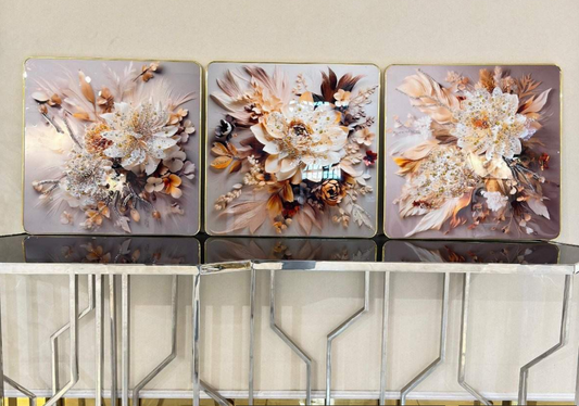 Set of 3 Flowers Crystal Painting Wall Decor