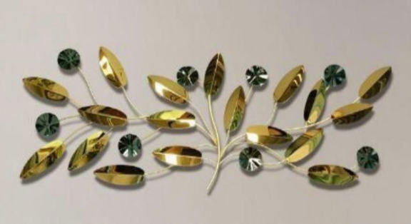 Golden Branch with Gems - A Nature-Inspired Metal Wall Sculpture