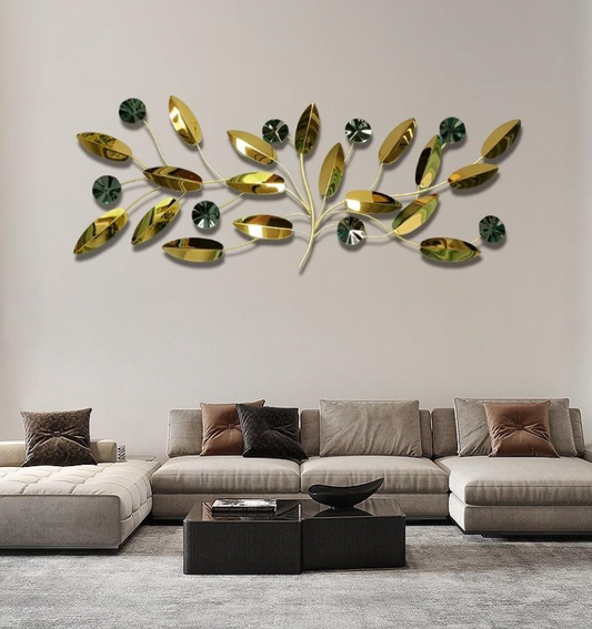 Golden Branch with Gems - A Nature-Inspired Metal Wall Sculpture