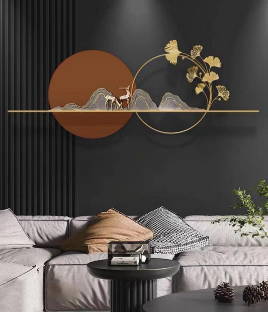 Serene Landscape - Modern Metal Wall Sculpture with Shelf