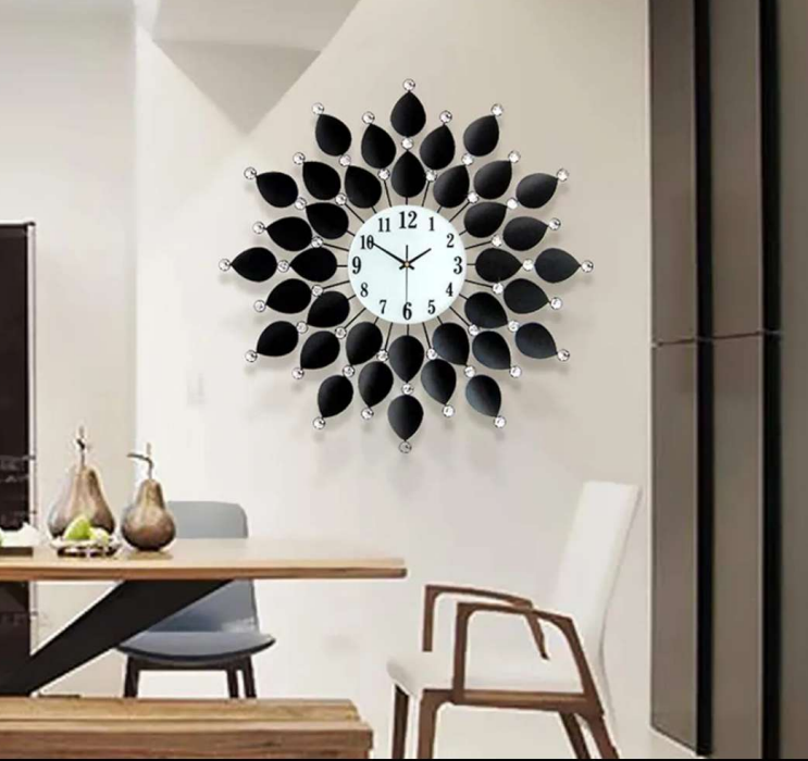 Midnight Bloom - Modern Wall Clock with Crystal Accents