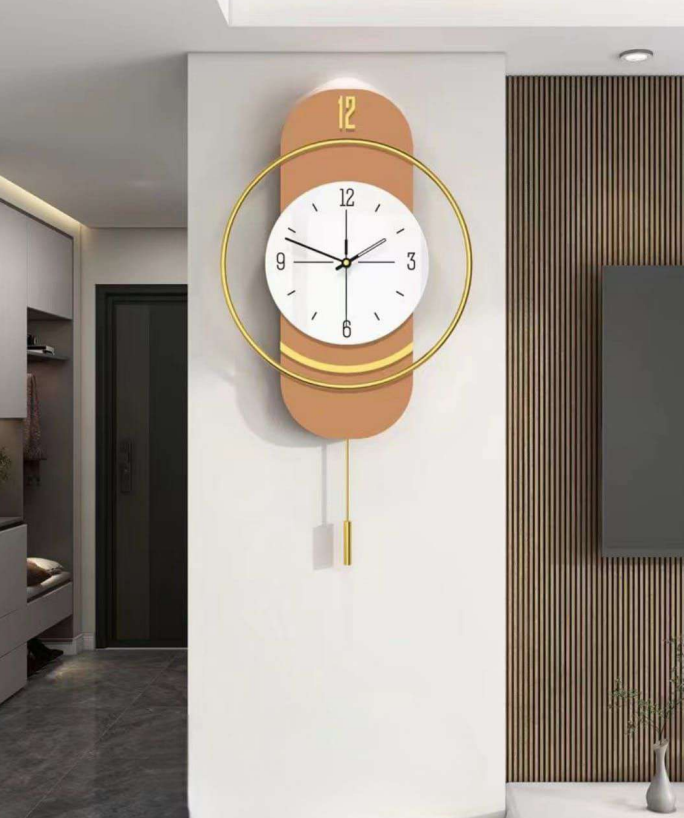 Golden Hour - Modern Abstract Wall Clock with Pendulum