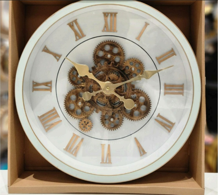 Timeless Gear Wall Clock Decor – Elegant White & Rose Gold Editio