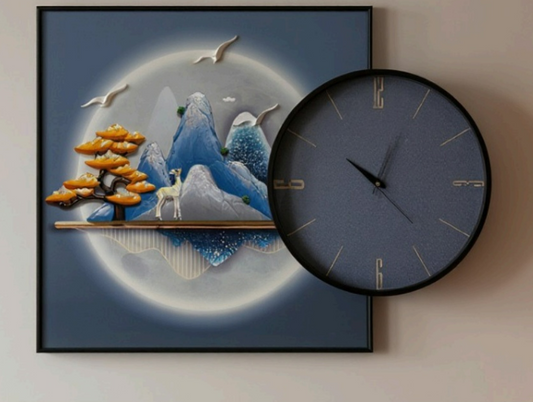 Moonlight Peak 3D Mountain Art & Clock Set – Landscape Edition