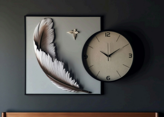Ethereal Plume 3D Feather Art & Clock Set – Minimalist Edition
