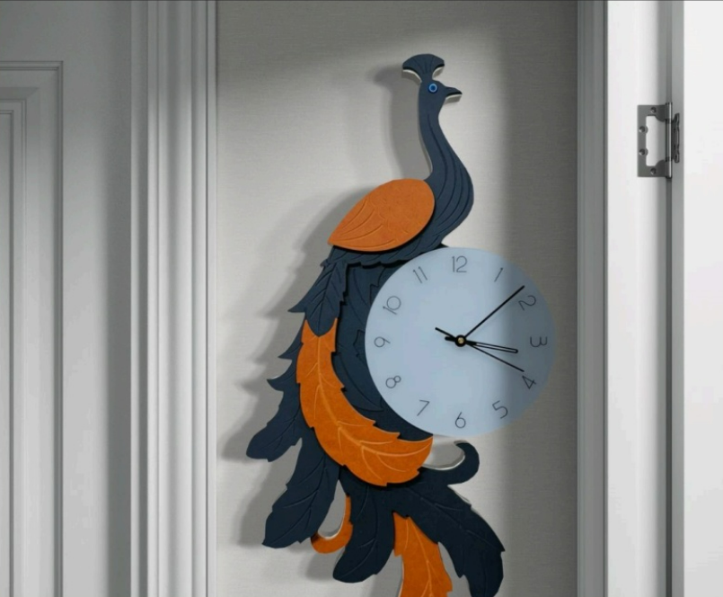 Royal Indigo Peacock Wall Clock Decor – Modern 3D Plume Edition